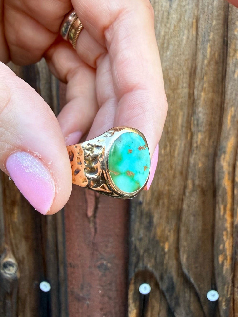 14k Gold Turquoise Signet Ring - Picture 10 of 10